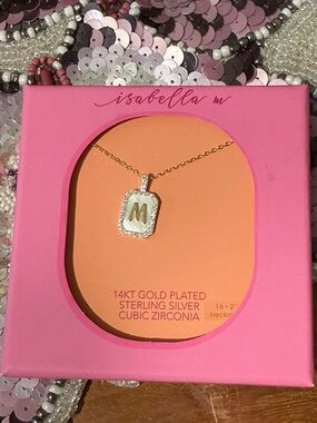 Abella Gold-Tone 'M' Initial Necklace with Cubic Zirconia